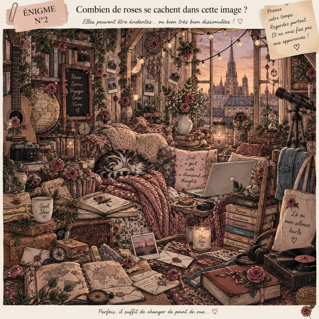 Jeu d’Observation : trouver les roses cachées dans une illustration.